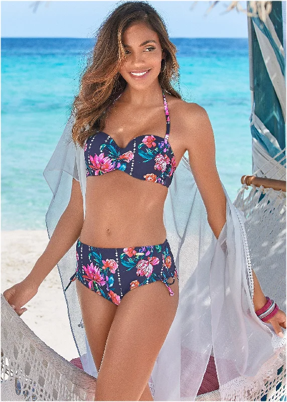 Swimwear for swim races -Adjustable Mid-Rise Bottom - Floral Drop