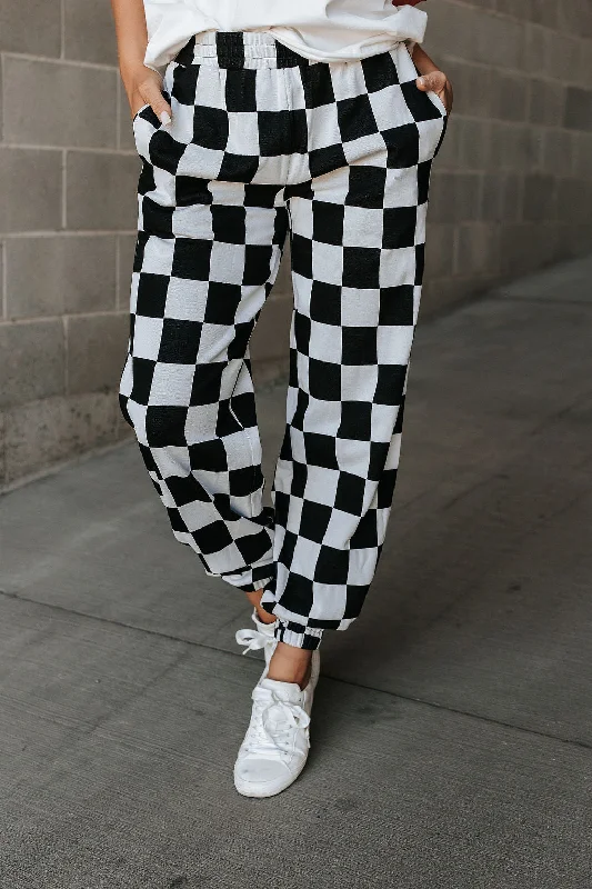 Grey sports pant for casual -Checkered Joggers - Black Jack