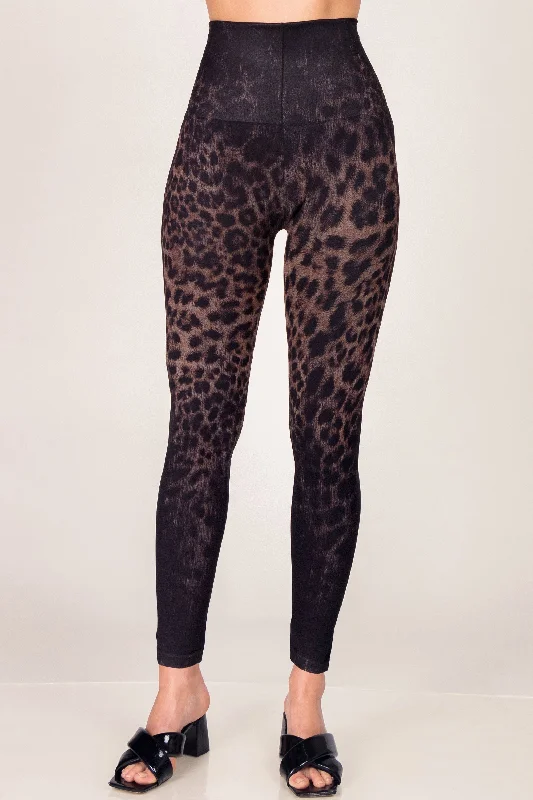 Moisture-wicking sports legging for hiking -Brushed Leopard Ombre Printed Leggings