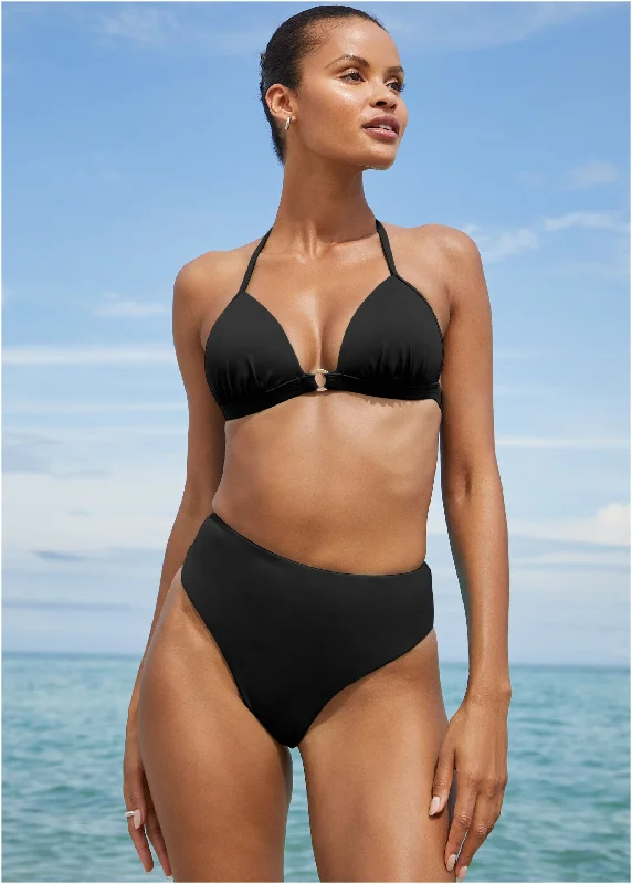 Swimwear for beach fun -Tahiti High Rise Moderate Bottom - Black Beauty