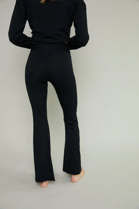 Black sports legging for yoga -Cassidy Modal Fleece Flared Leggings - Black