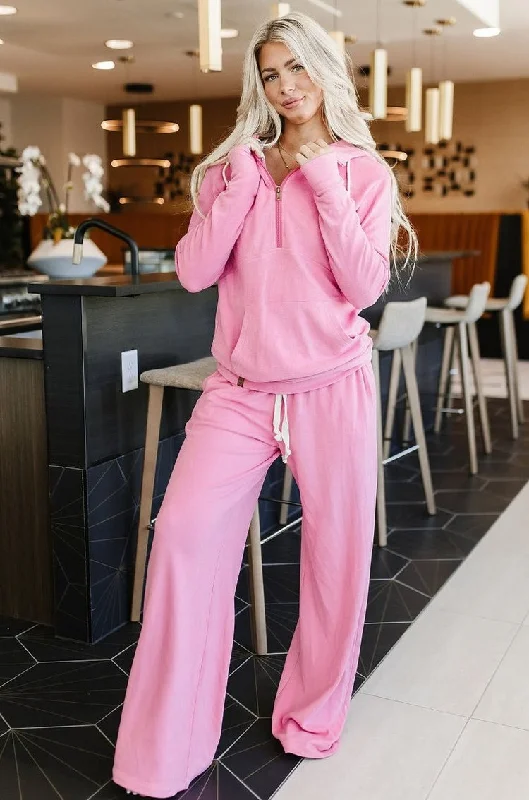 Long sports pant for tall men -Performance Fleece Free Time Wide Leg Comf Pants - Pink Tulip