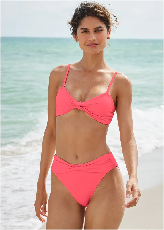 Swimwear with back tie -Mid-Rise Knot Bottom - Ocean Coral