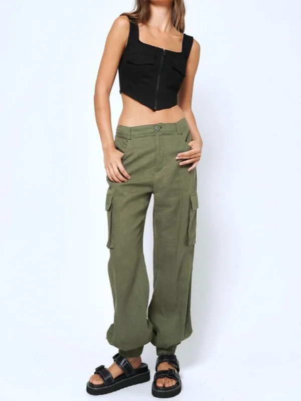 Blue sports pant for casual -Linen Cargo Pants