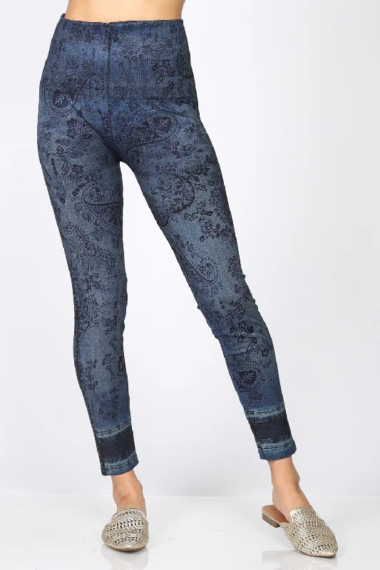 Pink sports legging for gym -Denim Floral Leggings