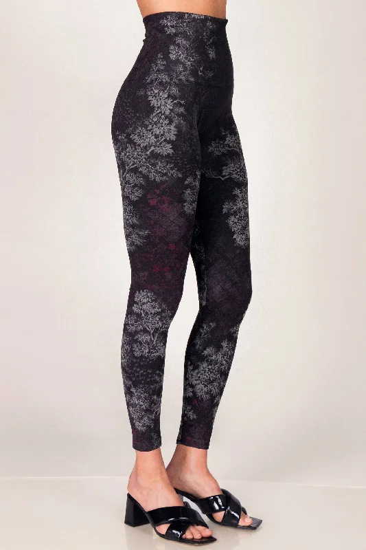 Black sports legging for running -Silver Toile de Jouy Printed Leggings