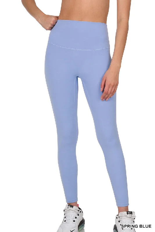 Black sports legging with mesh -Athletic High Waisted Full Length Leggings Spring Blue