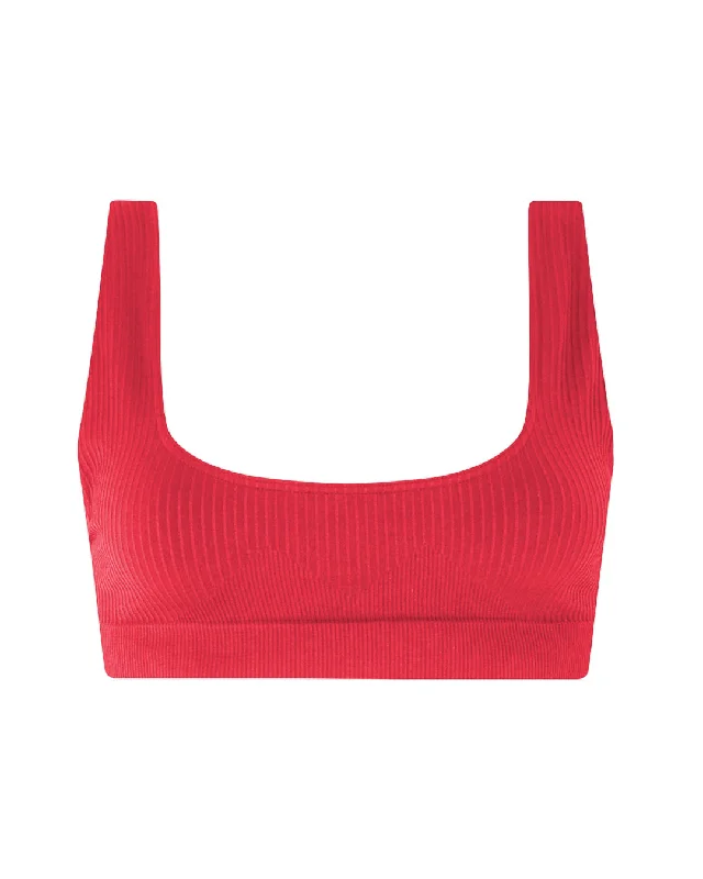 Sports bra with full coverage -WIDE RIBBED SERENE Bikini Bra Top | Cerise