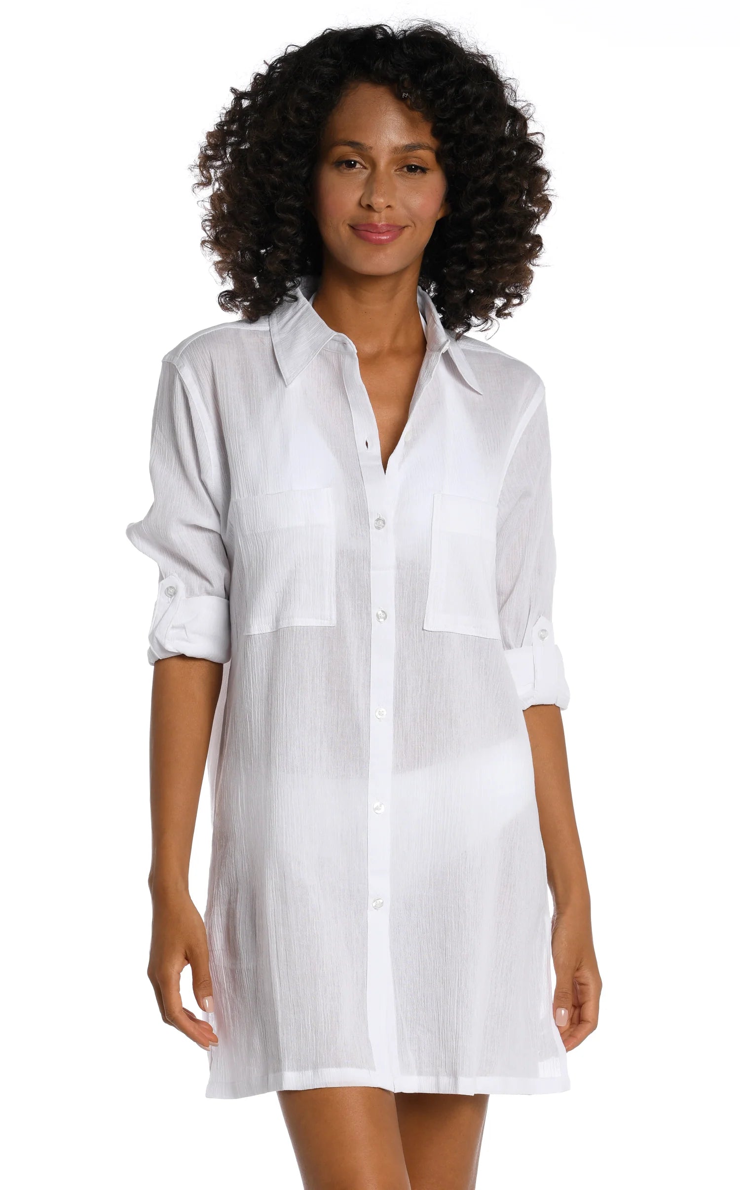 Short swimwear for women -La Blanca Island Fare White Resort Button Down Shirt Cover Up