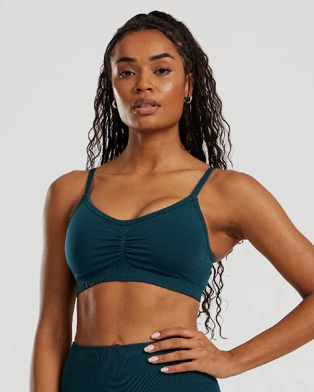 Sports bra for summer yoga -Define 2.0 Seamless Scrunch Bralette | Dark Moss