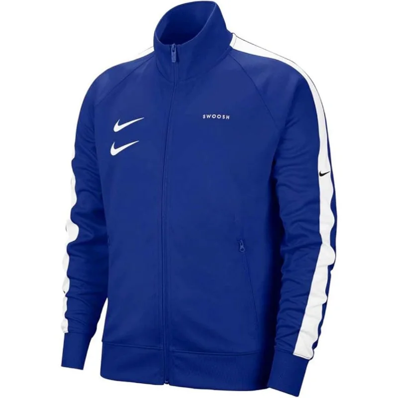 Sports jacket with UV shield -Nike Swoosh Poly Knit Track Jacket Blue/White  CJ4884-455 Men's