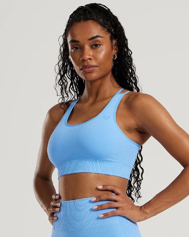 Sports bra with minimal design -Power Seamless Sports Bra | Sky Blue