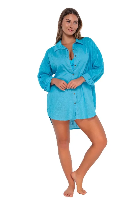 Navy swimwear for women -Sunsets Blue Bliss Delilah Shirt