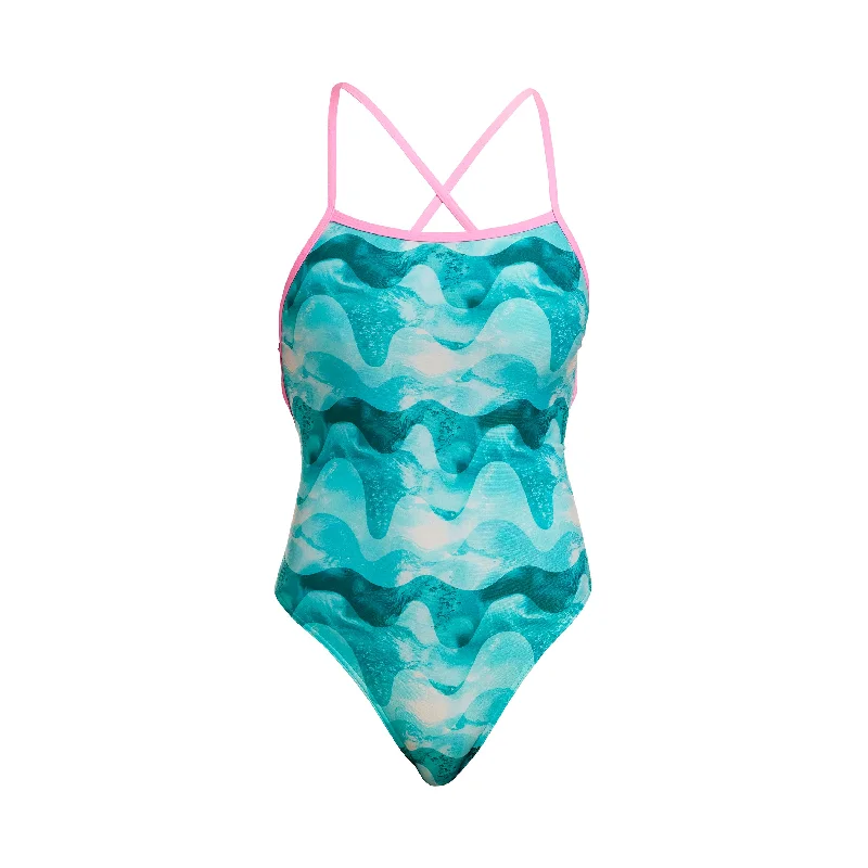 Swimwear with side knots -Teal Wave | Ladies Strapped In One Piece