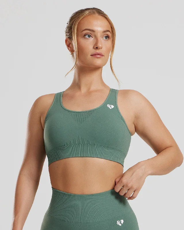 Sports bra with breathable mesh -Power Seamless Sports Bra | Sage