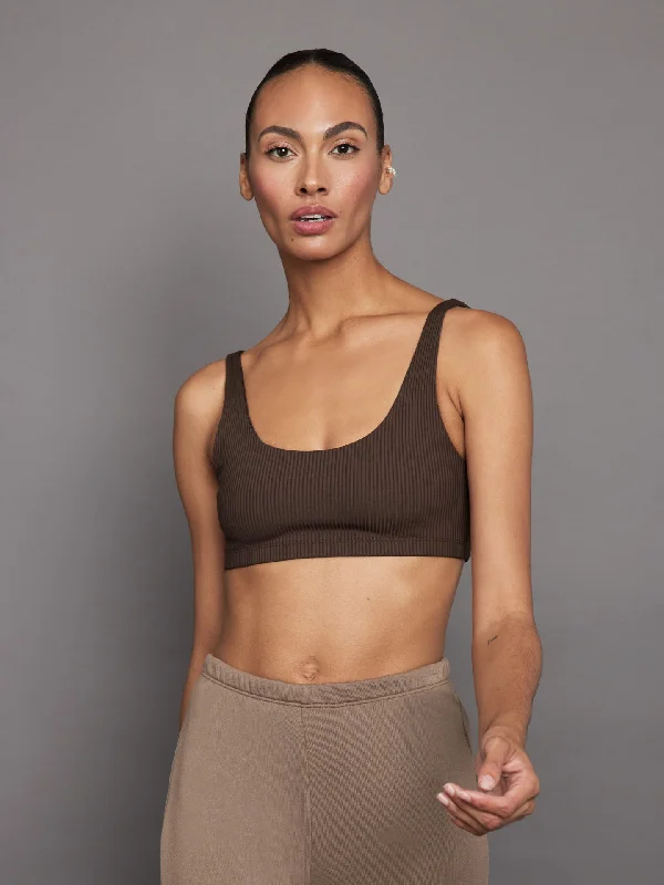 Sports bra for power walking -Ribbed Bra - Dark Oak