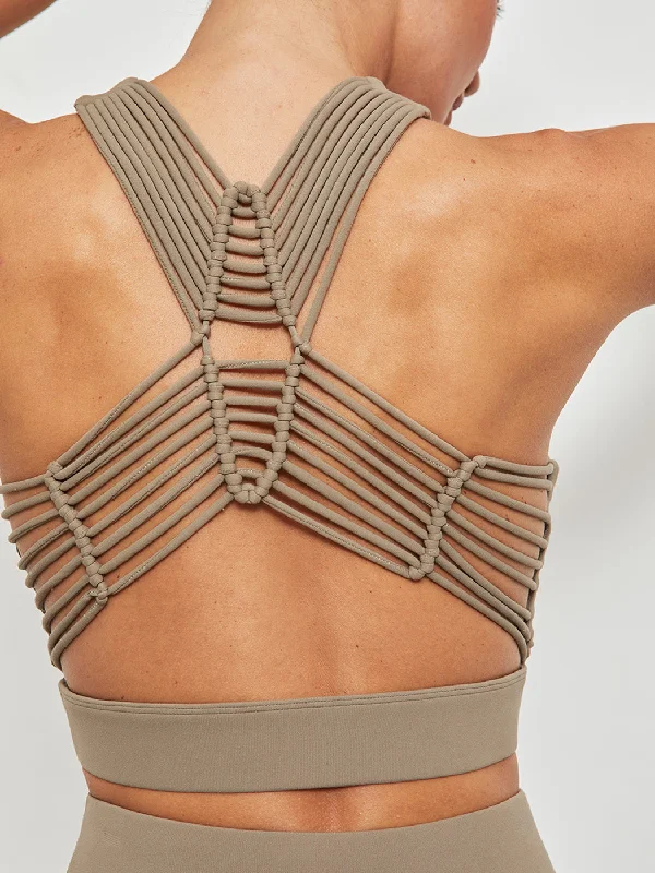 Sports bra for active teens -Sayang Macrame Bra in Melt - Mushroom