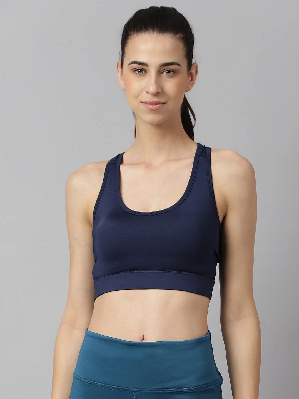 Sports bra with front closure -Alcis Women Navy Anti-Static Slim-Fit High Impact Sports Bra