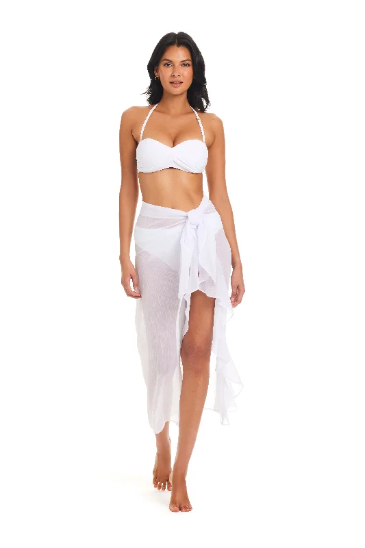 Quick-dry swimwear for pool -Bleu Rod Beattie Gypset White Long Ruffle Sarong