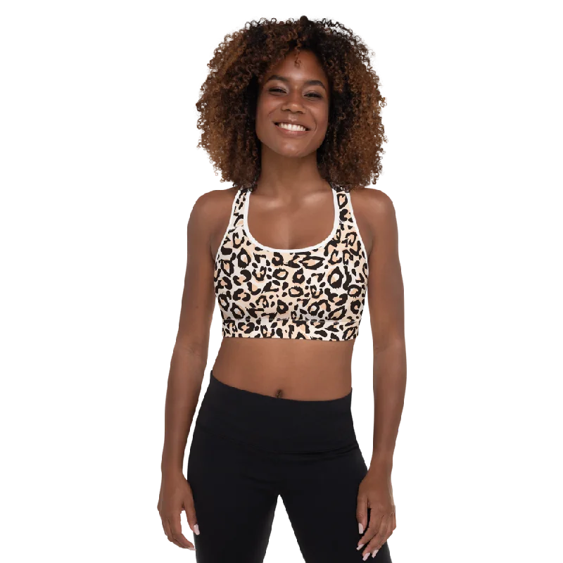 Sports bra with stylish print -Leopard Cream Padded Sports Bra