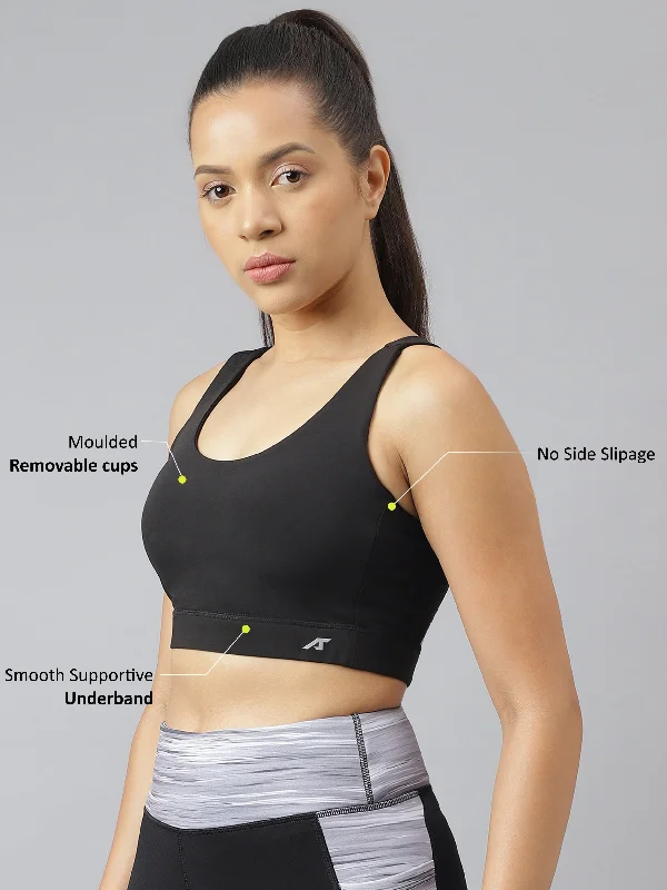 Breathable mesh sports bra -Alcis Women Black Anti-Static Slim-Fit Sports Training Bra Top