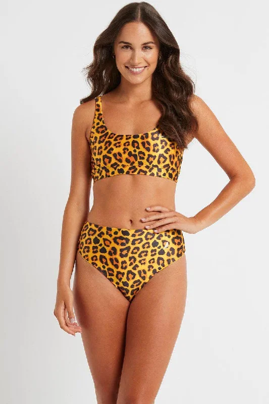 Swimwear for water yoga -Palm Beach Top in Leopard