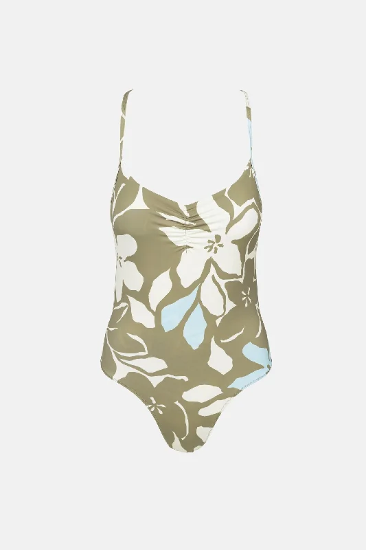 Plus-size swimwear for pool -Georgie Floral Cross Back One Piece Green