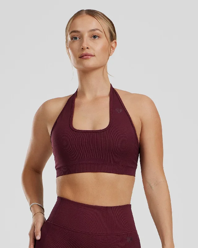 Sports bra with trendy straps -Motion Seamless Halter Bra | Dark Cherry