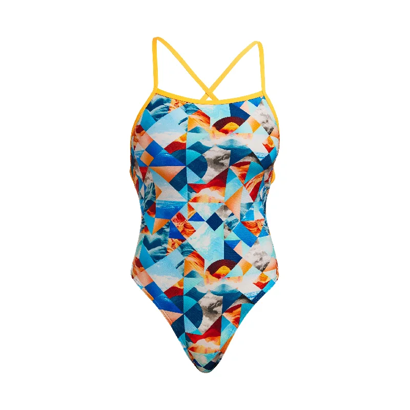 Swimwear with UV resistance -Smashed Wave | Ladies Strapped In One Piece