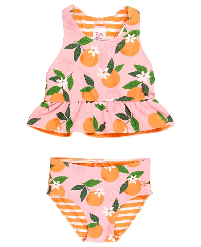 Sports tank top with fun straps -Ruffle Butts Orange You The Sweet Reversible Peplum Tankini Set