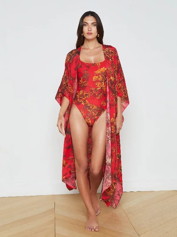 High-waisted swimwear for men -Kara Silk-Blend Kimono Cover-Up