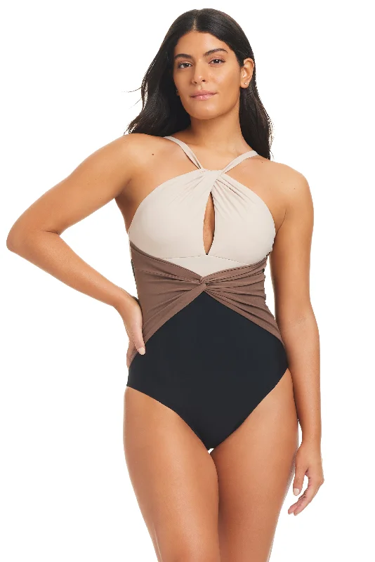 Durable swimwear for women’s pool -Beyond Control Tripoli High Neck Keyhole One Piece