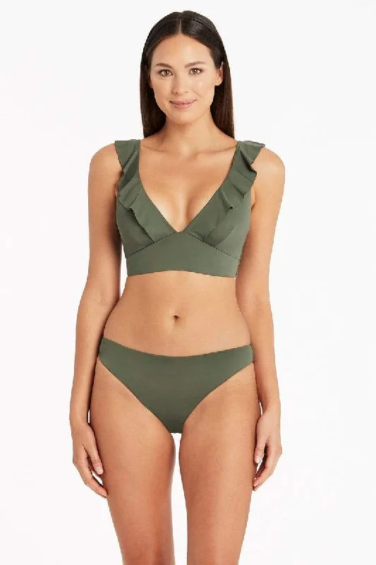 Sports bra with crisscross straps -Eco Frill Bra Top Khaki