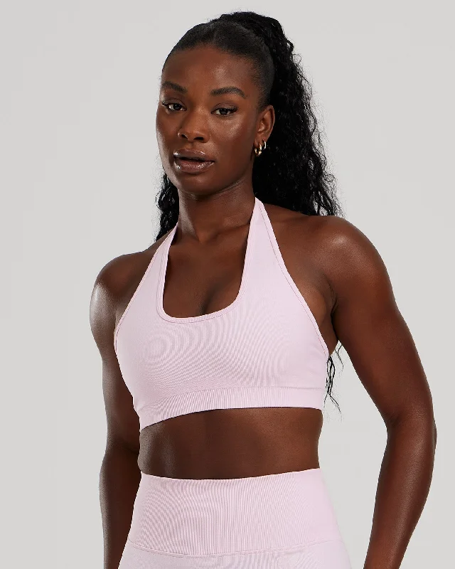 Plus size sports bra with padding -Motion Seamless Halter Bra | Quartz