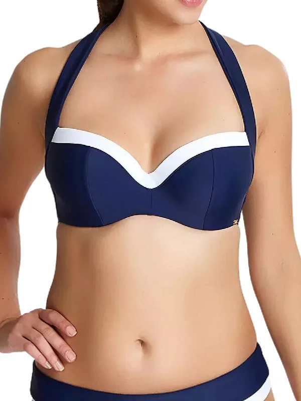 Swimwear for plus-size pool -Anya Cruise Multiway Bikini Top - Navy/White