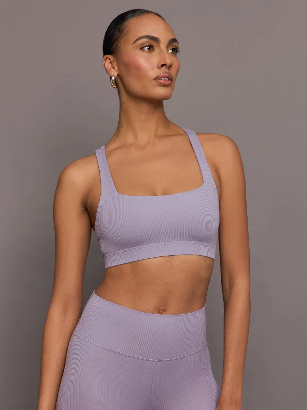 Sports bra with quick drying -Racerback Bra in Ribbed Melt - Lavender Grey