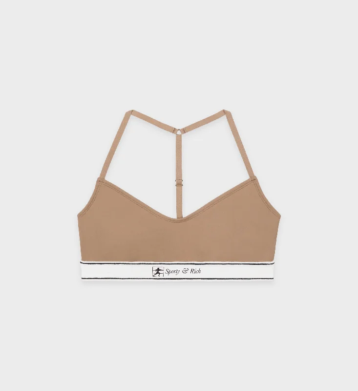 Sports bra with stretch fit -Runner Script Sports Bralette - Earl Gray