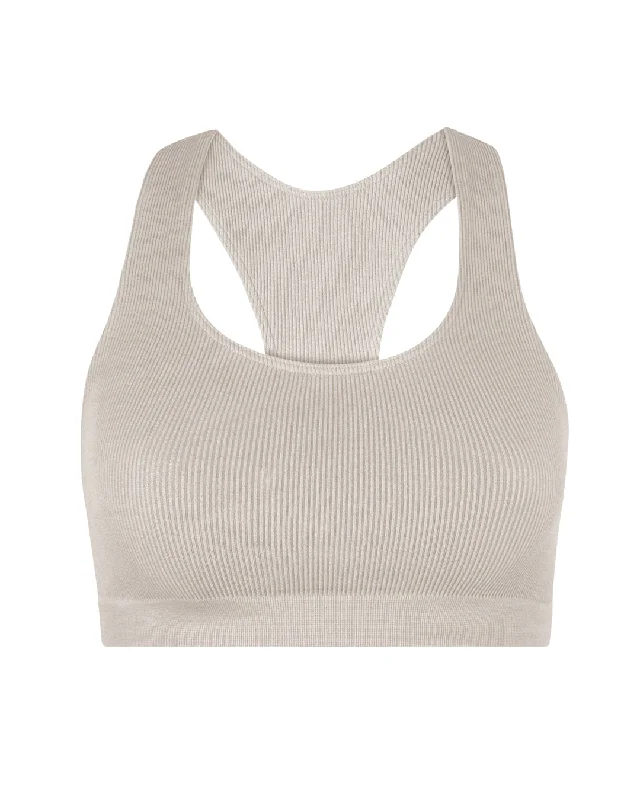 Sports bra with cool design -RIBBED ELATED Bra Top | Taupe