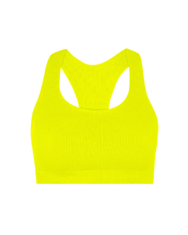 Sports bra for active cardio -RIBBED ELATED Bra Top | Neon Yellow