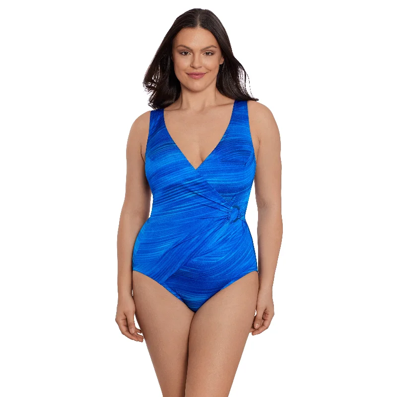 Swimwear with scoop neck -Longitude Virtual Wave Ring Surplice One Piece