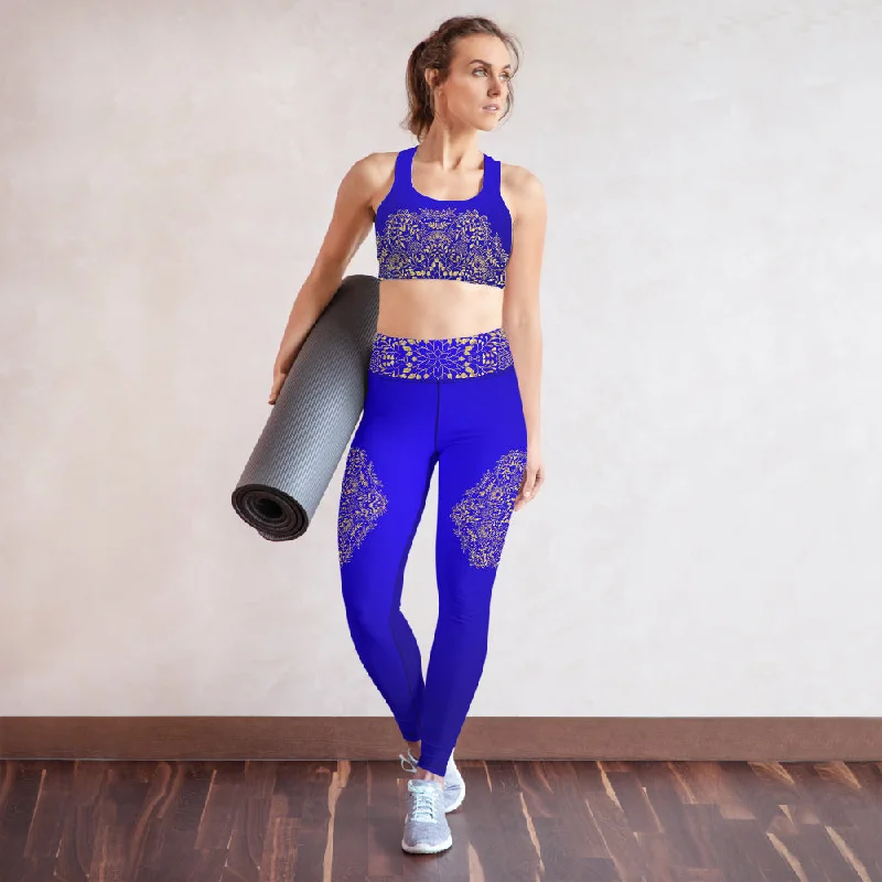 Sports bra with comfy straps -Blue and Gold Mandala Padded Sports Bra