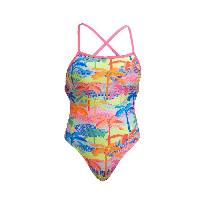 Swimwear with sunblock -Poka Palm | Ladies Strapped In One Piece