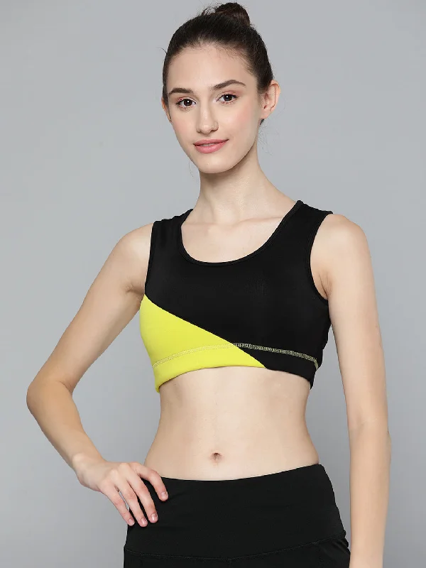 High support sports bra for jumping -Alcis Black Yellow Colourblocked Bra Lightly Padded