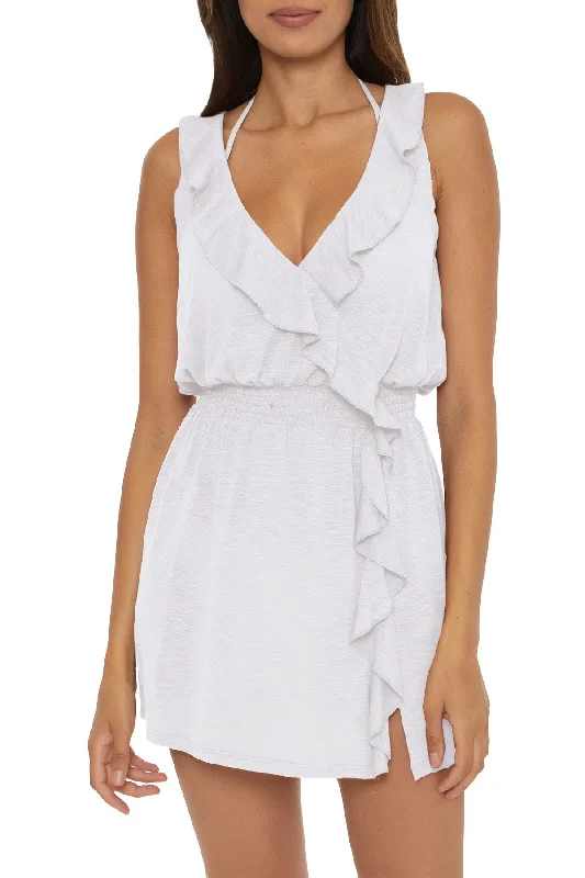 Long-sleeve swimwear for pool -Becca Breezy Basics White Ruffle Dress