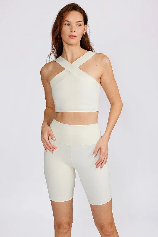 Sports bra for active gym -Leah cross neck bra top cream