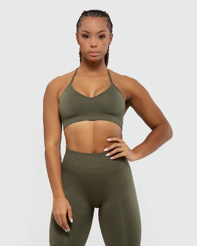 Sports bra with cool design -Define Seamless Halter Neck Bra | Khaki