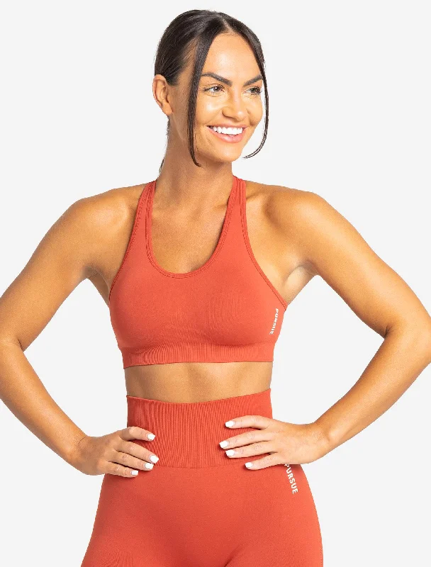 Sports bra with bold print -Move Seamless Sports Bra - Burnt Red