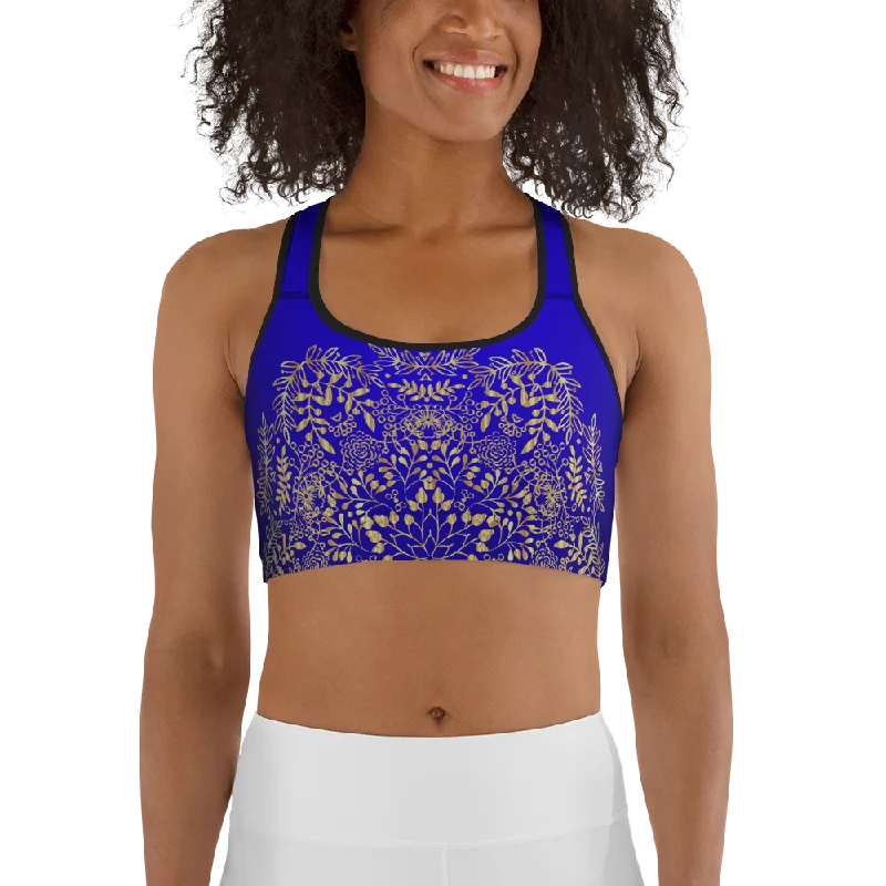 Sports bra with trendy colors -Blue and Gold Mandala Womens Sports Bra