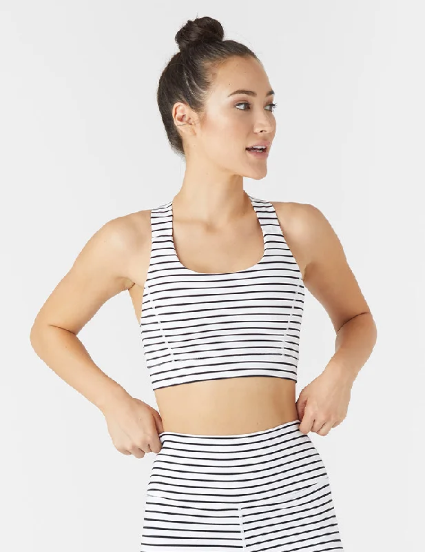 Sports bra with cool fit -Full Force Bra: White / Black Stripe