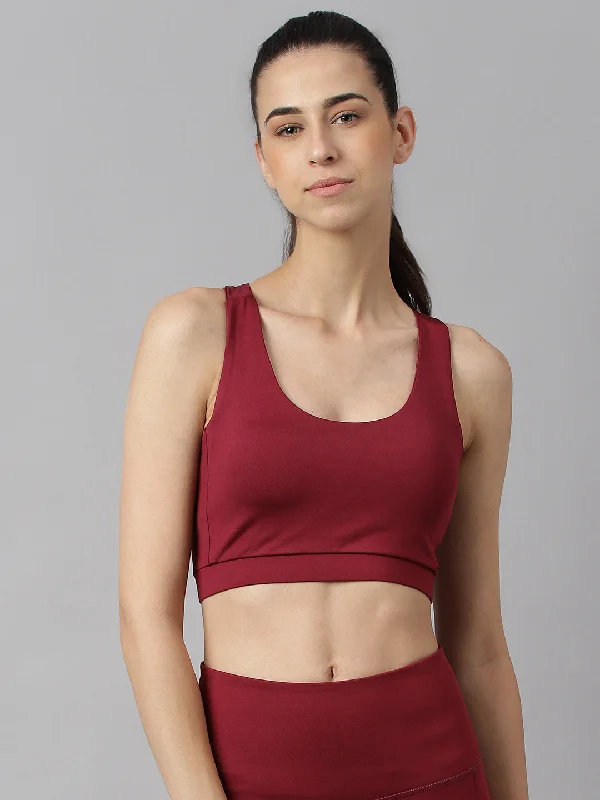 Plus size sports bra for workout -Alcis Women Red Plum Anti-Static Slim-Fit Low-Impact Sports Bra